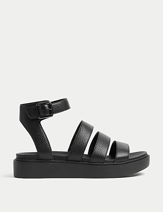Leather Ankle Strap Flat Sandals