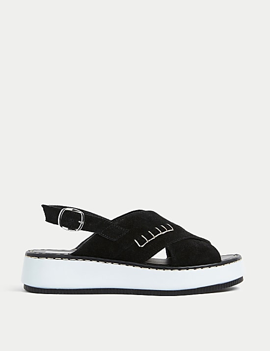 Suede Crossover Flatform Sandals