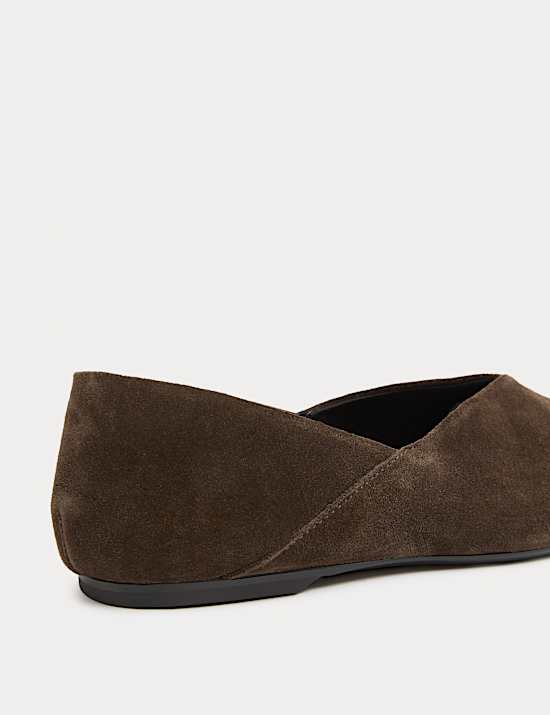 Suede Flat Chisel Toe Ballet Pumps