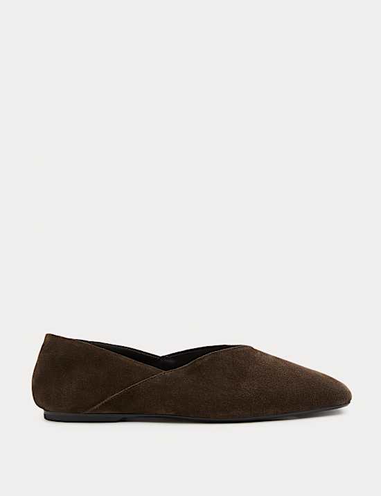 Suede Flat Chisel Toe Ballet Pumps