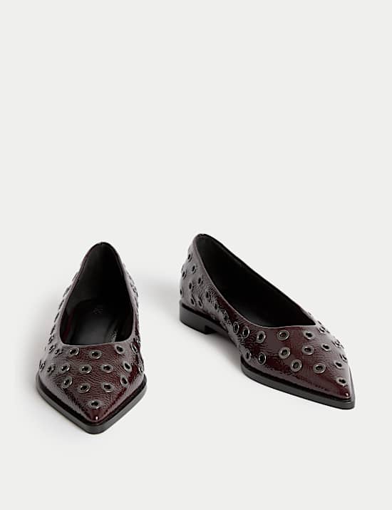 Patent Studded Flat Pointed Shoes