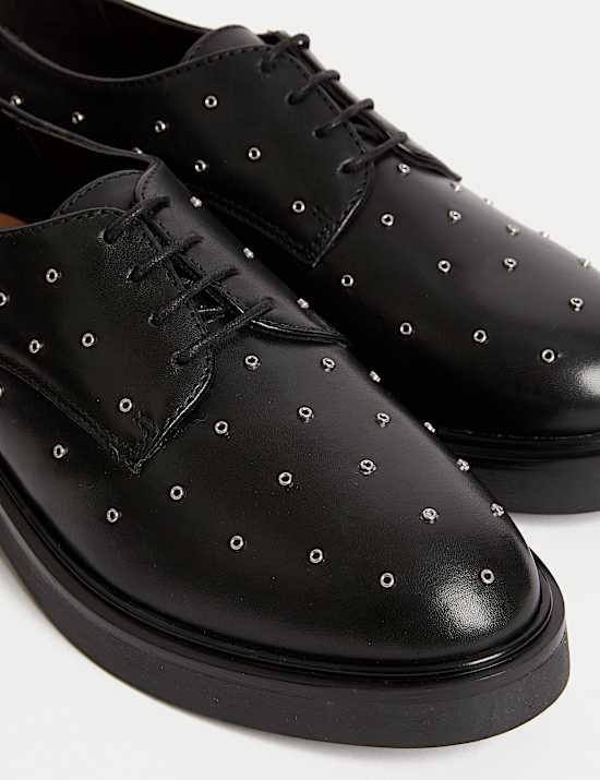 Leather Studded Lace Up Flatform Shoes
