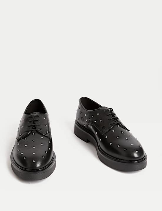 Leather Studded Lace Up Flatform Shoes