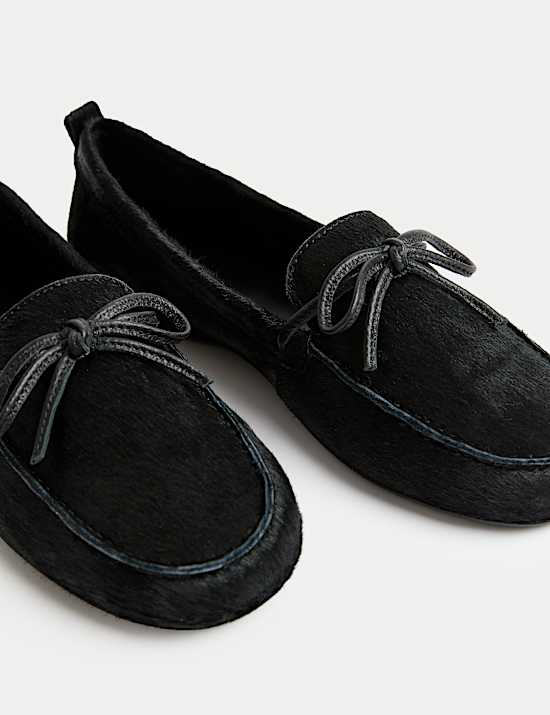 Leather Bow Flat Boat Shoes