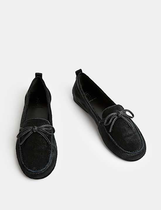 Leather Bow Flat Boat Shoes