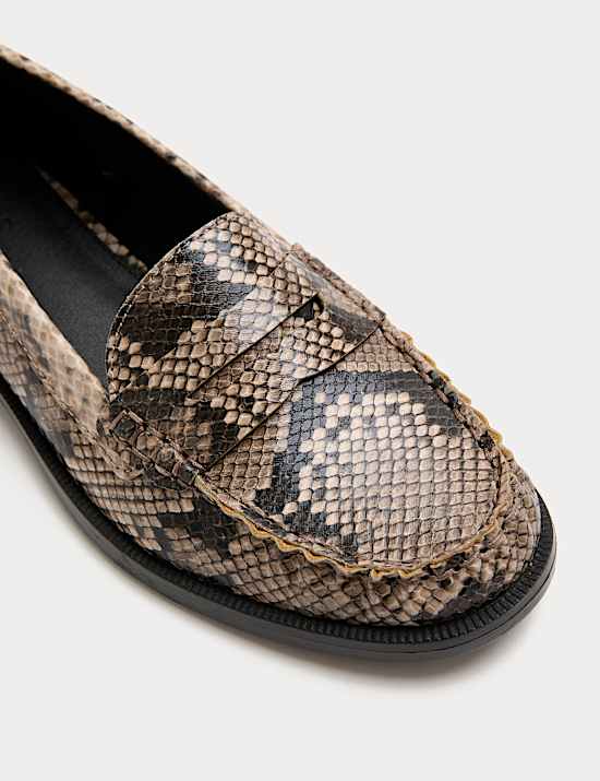 Snake Print Flat Penny Loafers