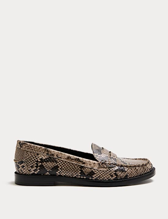 Snake Print Flat Penny Loafers