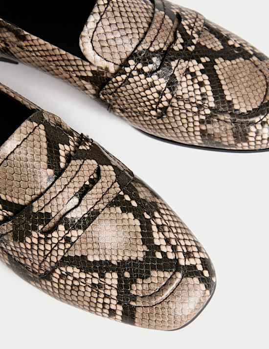 Snake Print Flat Loafers