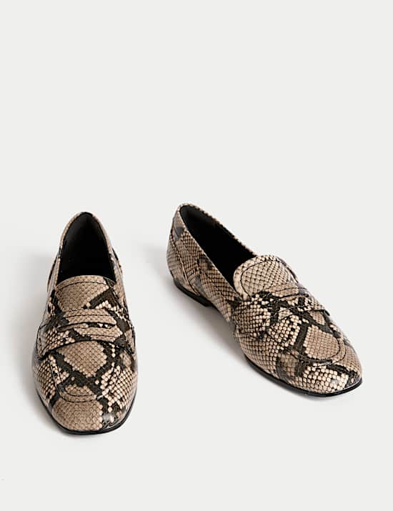 Snake Print Flat Loafers