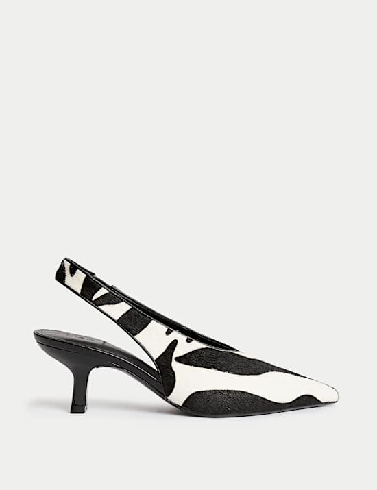 Leather Animal Print Kitten Heel Slingback Shoes