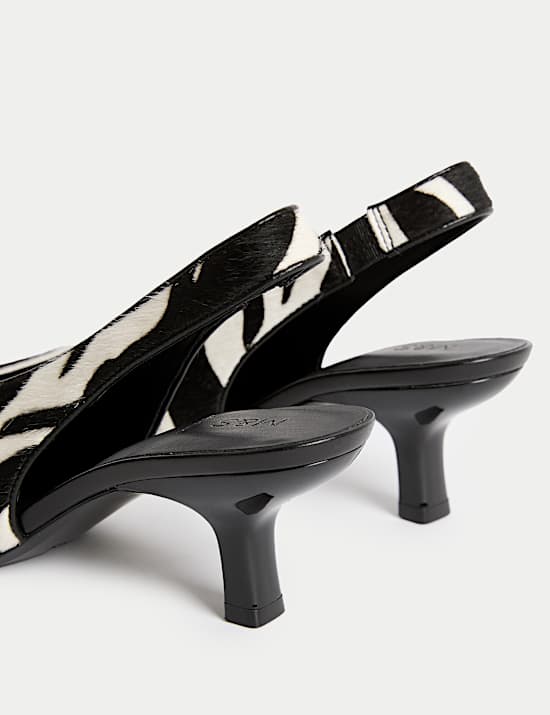 Leather Animal Print Kitten Heel Slingback Shoes