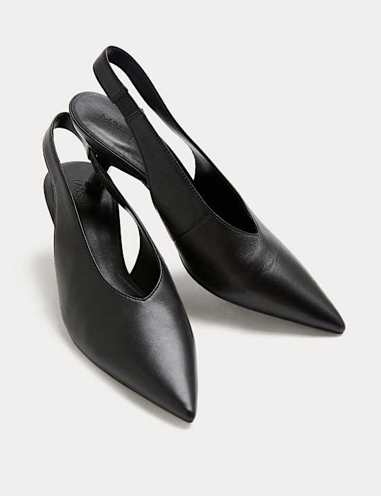 Leather Kitten Heel Slingback Court Shoes