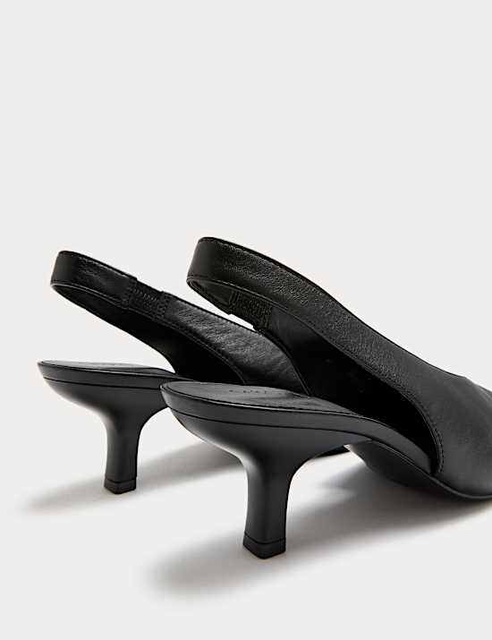 Leather Kitten Heel Slingback Court Shoes