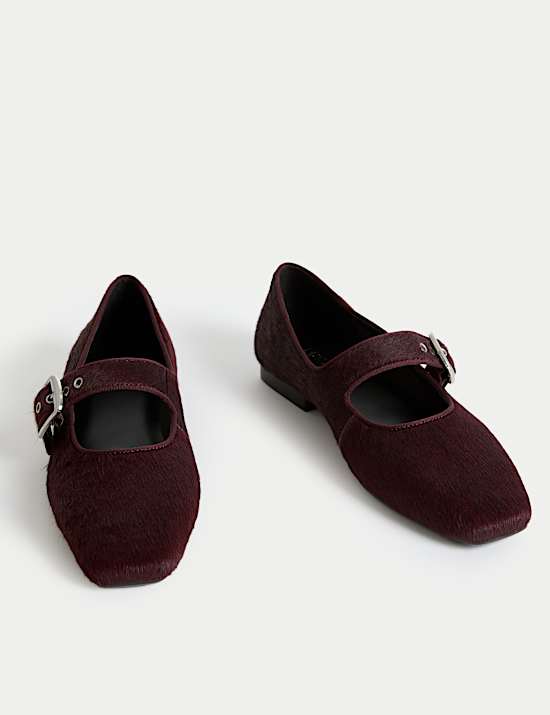 Hair On Leather Buckle Flat Ballet Pumps