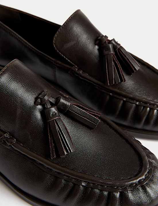 Leather Tassel Flat Loafers