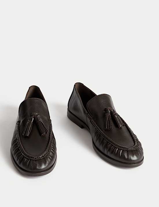 Leather Tassel Flat Loafers