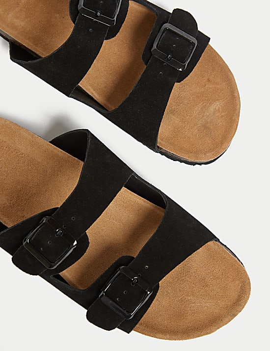 Suede Buckle Footbed Mules