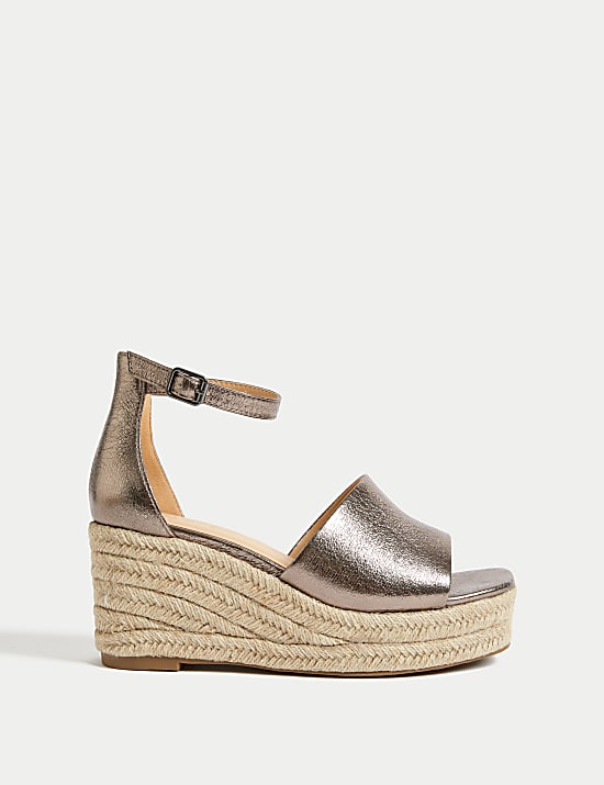 Wide Fit Ankle Strap Wedge Espadrilles PLATINUM Sandals M S CA