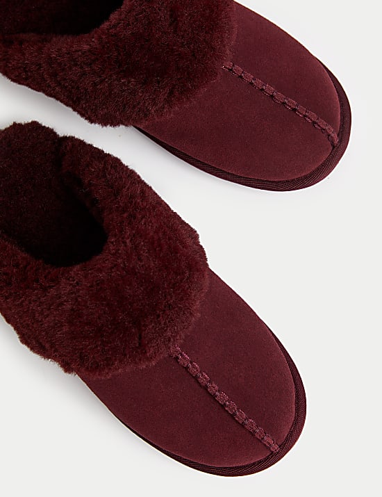 Suede Faux Fur Cuff Mule Slippers