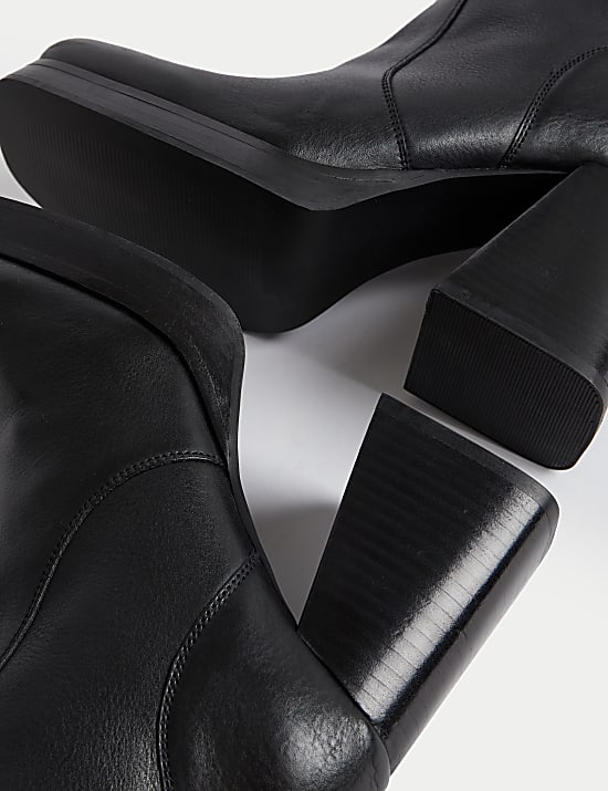 Leather Platform Square Toe Ankle Boots