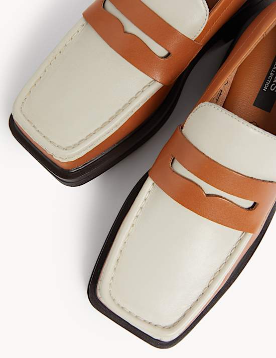 Zapatos de piel con puntera cuadrada y tac&oacute;n en bloque