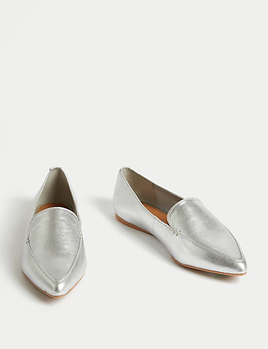 Wide Fit Leather Pointed Ballet Pumps