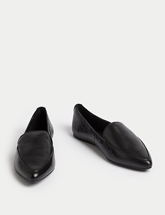 Wide Fit Leather Pointed Ballet Pumps