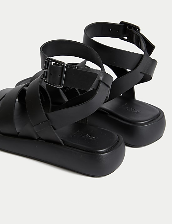 Leather Ankle Strap Flatform Sandals