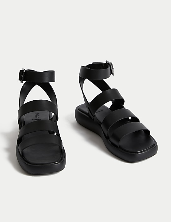 Leather Ankle Strap Flatform Sandals