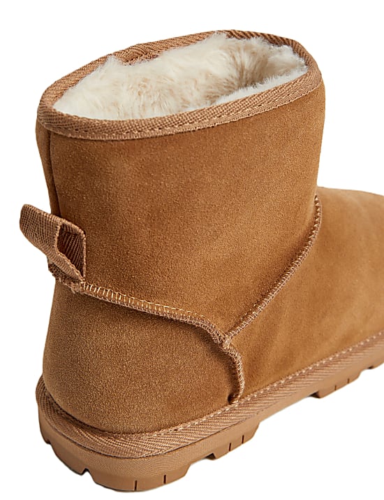 Suede Faux Fur Lined Slipper Boots