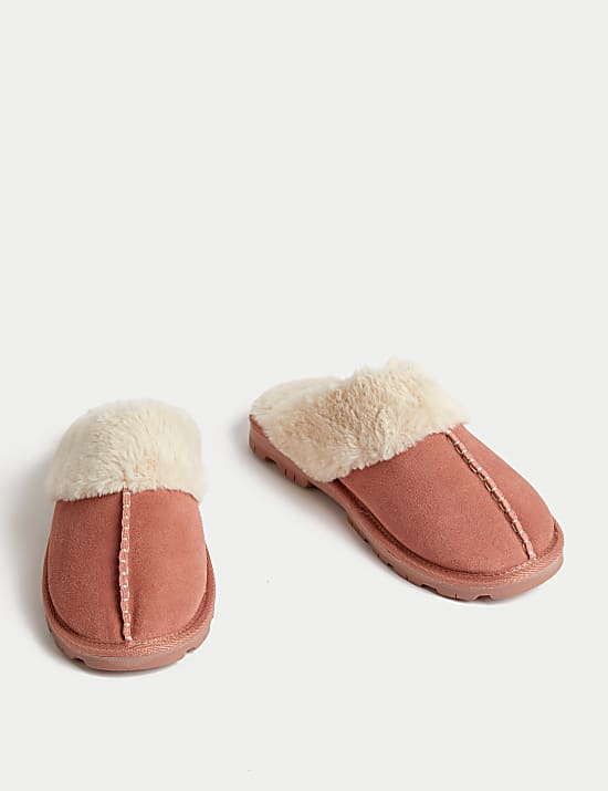 Suede Faux Fur Lined Mule Slippers