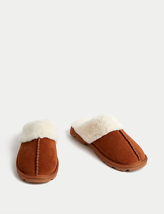 Suede Faux Fur Lined Mule Slippers