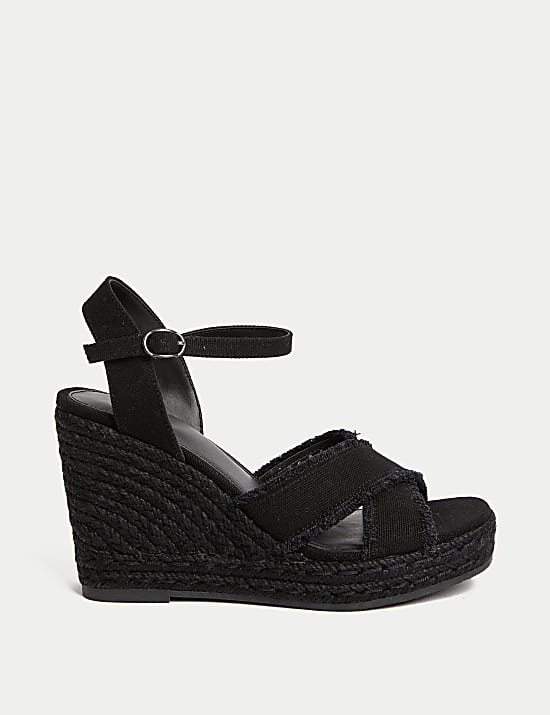 Canvas Buckle Wedge Espadrilles
