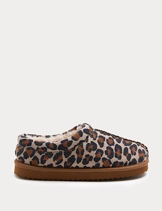 Suede Leopard Print Clog Slippers