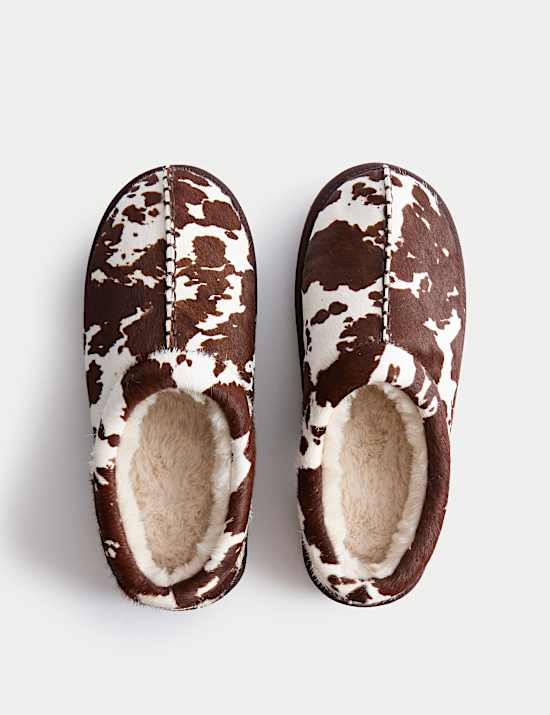 Suede Cow Print Clog Slippers