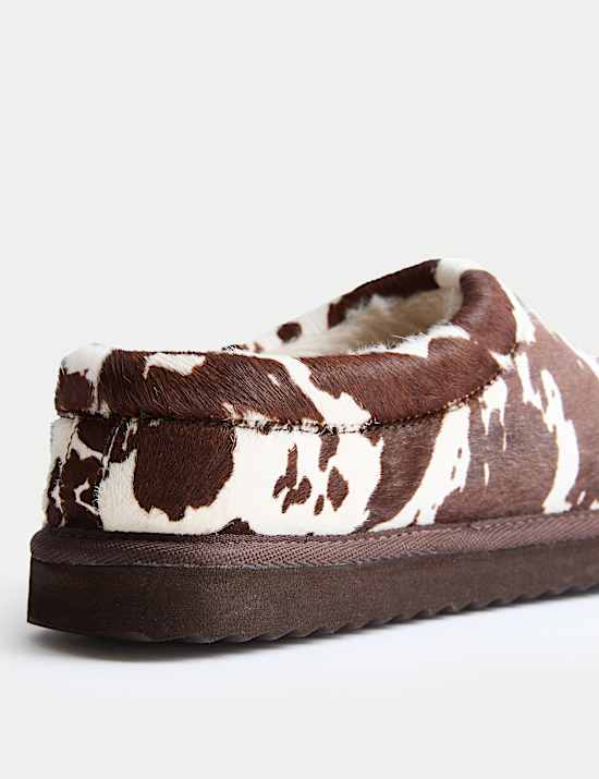 Suede Cow Print Clog Slippers
