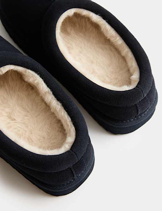 Suede Faux Fur Lined Mule Clog Slippers