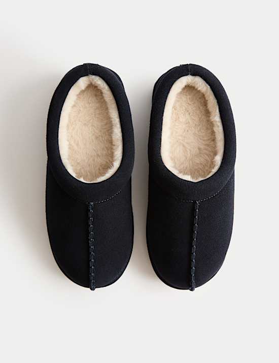 Suede Faux Fur Lined Mule Clog Slippers