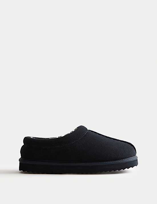 Suede Faux Fur Lined Mule Clog Slippers
