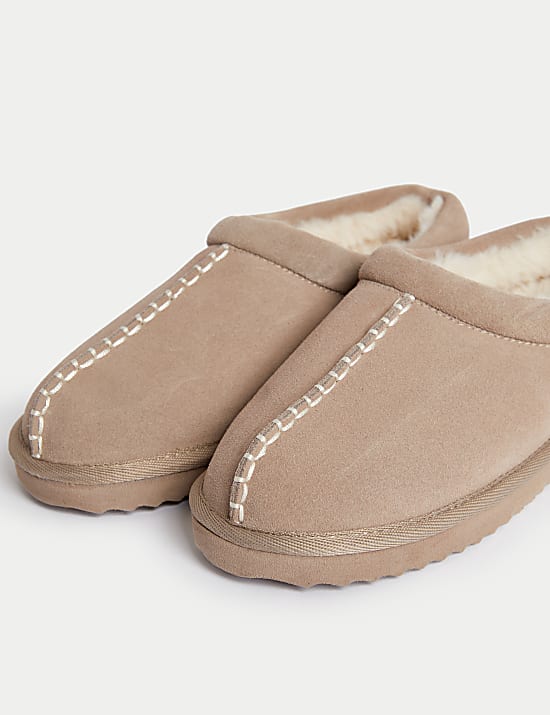 Suede Faux Fur Lined Mule Clog Slippers
