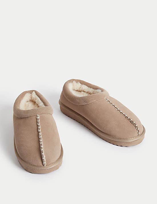 Suede Faux Fur Lined Mule Clog Slippers