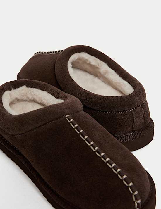 Suede Faux Fur Lined Mule Clog Slippers