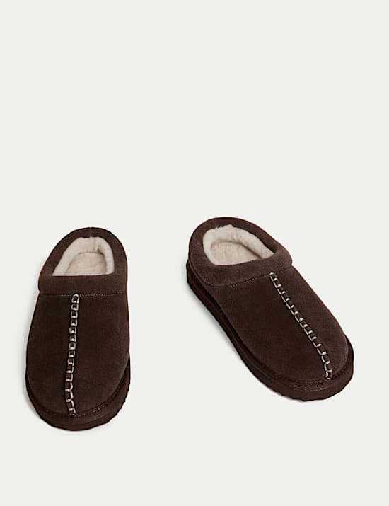 Suede Faux Fur Lined Mule Clog Slippers