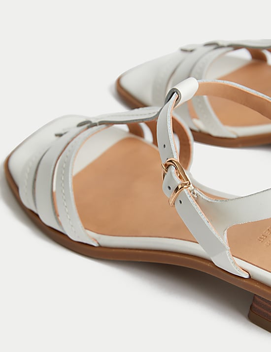 Wide Fit Leather T Bar Block Heel Sandals