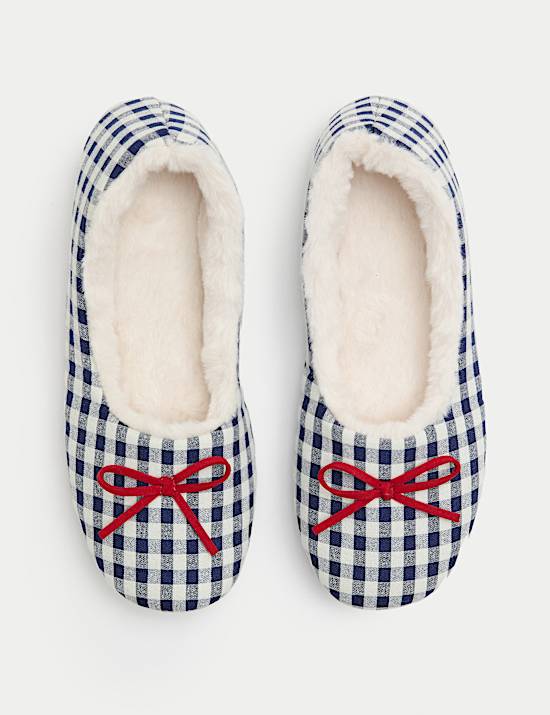Gingham Pint Faux Fur Lined Ballet Slippers