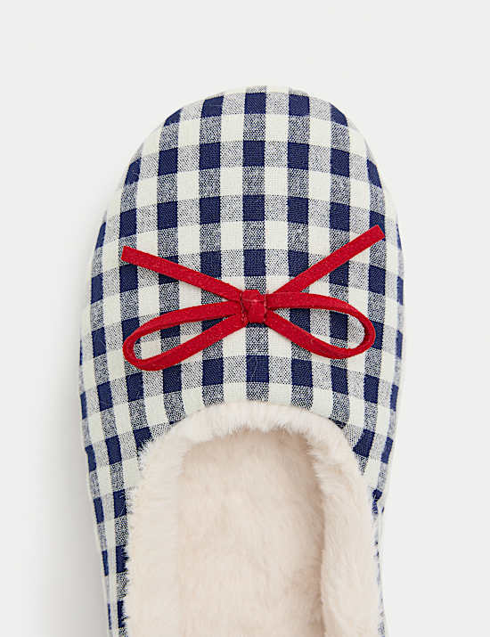 Gingham Pint Faux Fur Lined Ballet Slippers