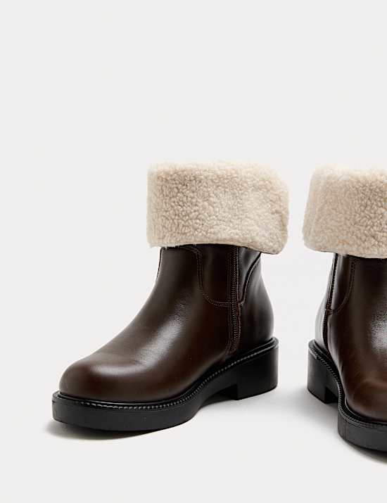 Leather Borg Lined Block Heel Mid Calf Boots