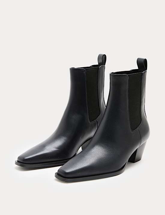 Leather Chelsea Block Heel Ankle Boots