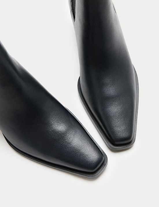 Leather Chelsea Block Heel Ankle Boots