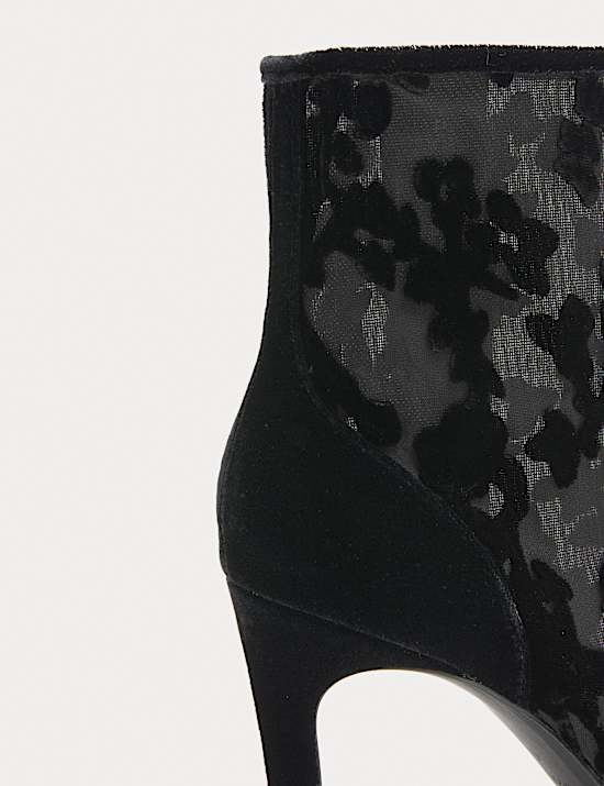 Mesh Floral Stiletto Heel Pointed Ankle Boots